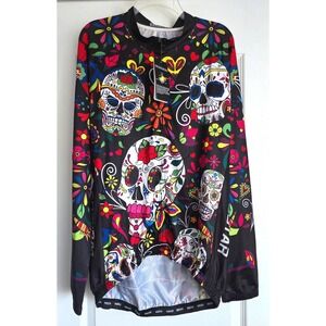 Weimostar Sugar Skull Full Zip Cycling Jersey XXL Long Sleeve Floral Top NWT